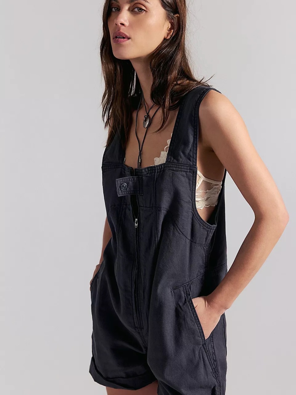We The Free Jude Shortalls Black Denim Short Overalls
